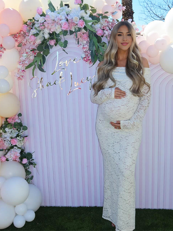 Momyknows White Lace Off Shoulder Side Slit Bodycon Elegant Wedding Gown Maternity Baby Shower Maxi Dress