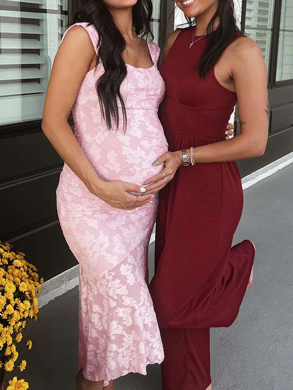 Momyknows Pink Lace Ruched Corset High-low Tank Mermaid Elegant Cocktail Gown Maternity Baby Shower Maxi Dress Pink / XL Momyknows Pink Lace Ruched Corset High-low Tank Mermaid Elegant Cocktail Gown Maternity Baby Shower Maxi Dress Pink / XL