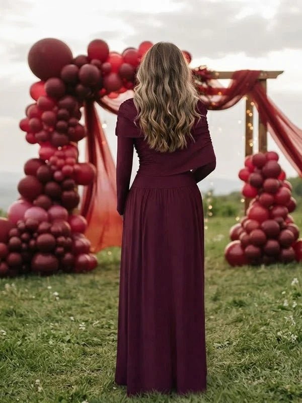 Momyknows Red Ruched Cape Big Swing Maternity Baby Shower Maxi Dress - Red - 3