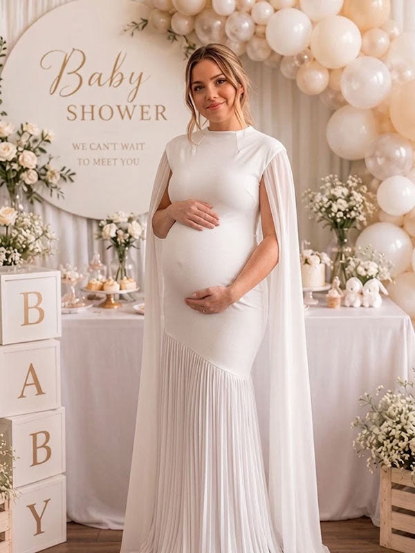 Momyknows Elegant Bodycon Grenadine Side Draped Baby Shower Maternity Maxi Dress
