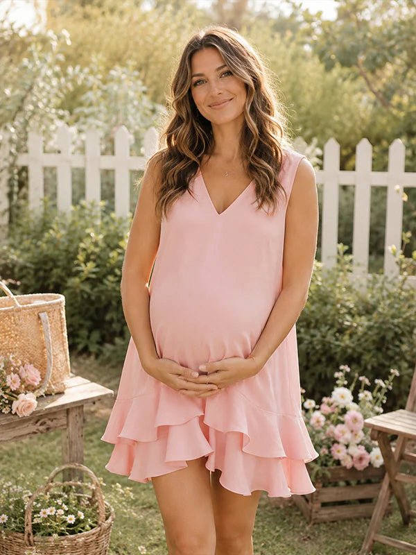 Momyknows Pink Falbala A-Line Plus Size Photoshoot Mini Dress - Pink - 1