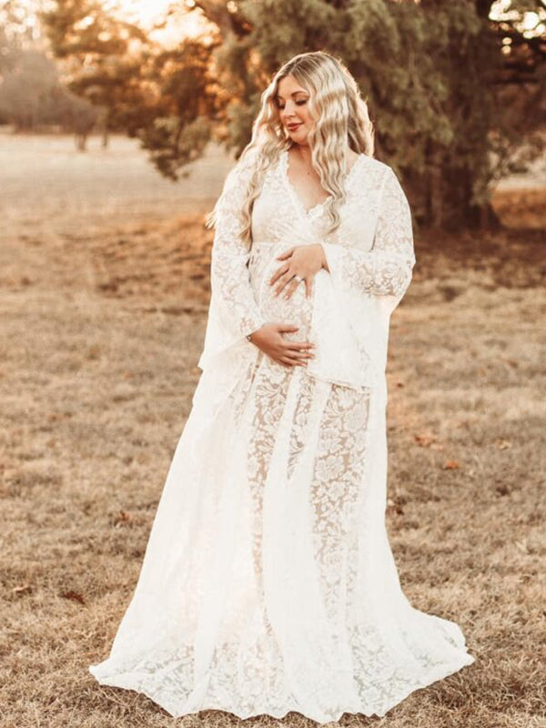 Momyknows Boho Lace Summer Maternity Dress Perfect for Outdoor Photoshoots