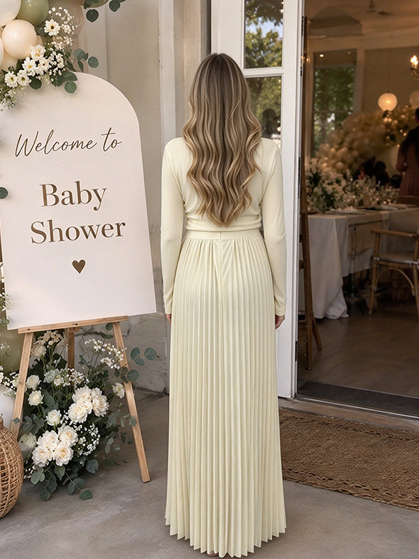 Rice White Crochet Splicing Maternity Maxi Dress with Draped Hem and Flowing Fit