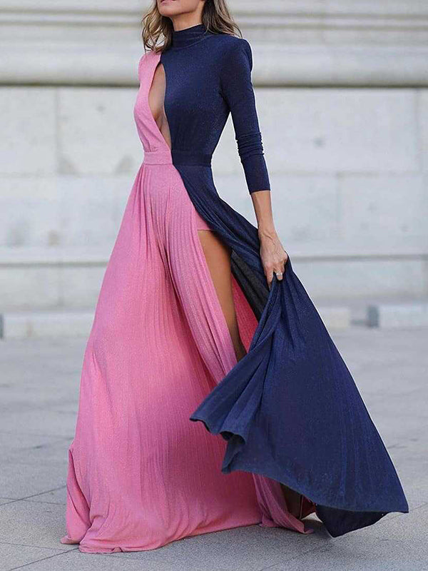 Momyknows High Slit Pink-Blue Cut Out Gender Reveal Maternity Maxi Dress