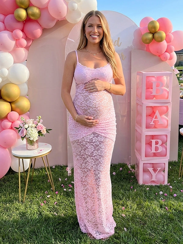 pink ruched maternity dress Light Pink Ruched Mesh One Shoulder Maternity Maxi Dress PinkBlush
