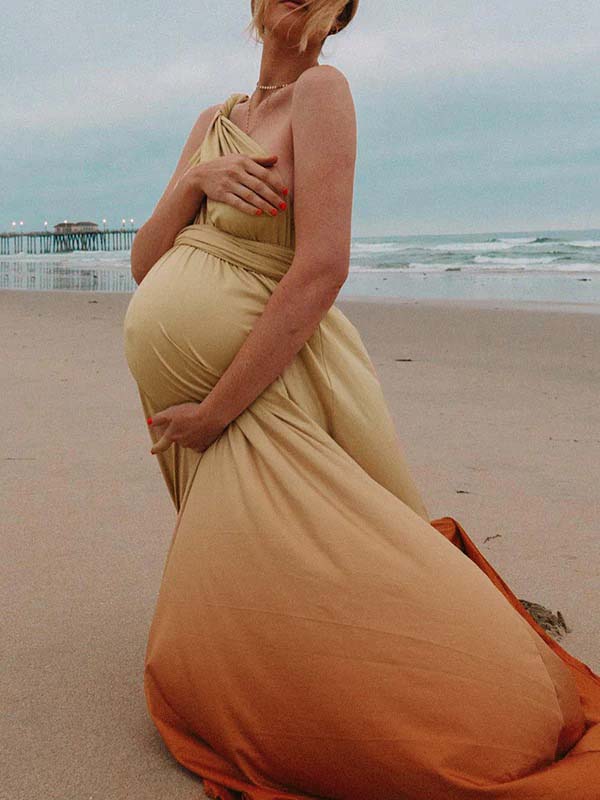 Momyknows Drawstring Gradient Color Backless Photoshoot Maternity Maxi Dresses
