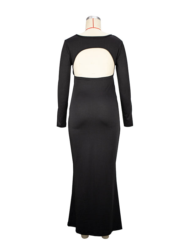 Momyknows Cut Out Bandeau Trumpet Crop Long Sleeve Bodycon Photoshoot Maternity Maxi Dress Black / L Momyknows Cut Out Bandeau Trumpet Crop Long Sleeve Bodycon Photoshoot Maternity Maxi Dress Black / L