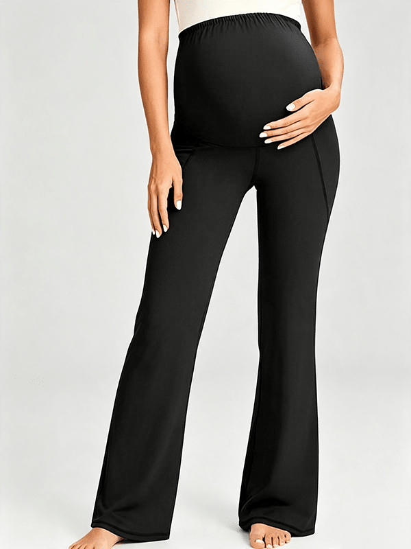 Momyknows Comfortable Pockets Patchwork Stretchy Casual Daily Bootcut Maternity Leggings - Black - 4