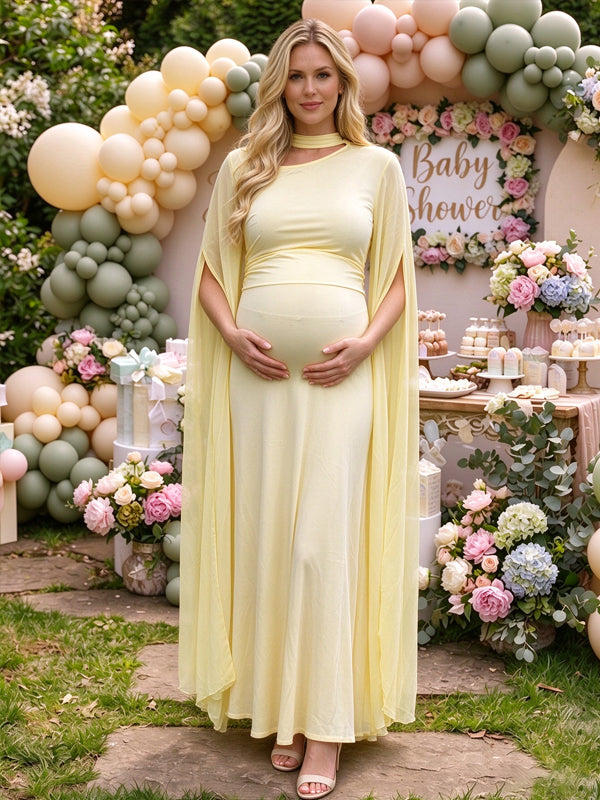 Yellow Elegant lace-up Tulle Slit Sleeve Maternity Dresses
