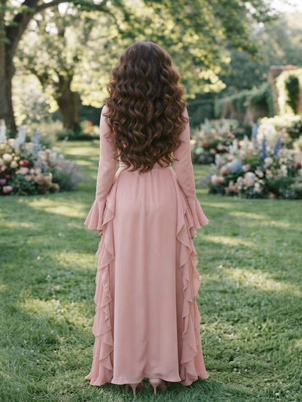 Momyknows Ruffle Flare Sleeve Big Swing Maternity Photoshoot Maxi Dress - Pink - 2