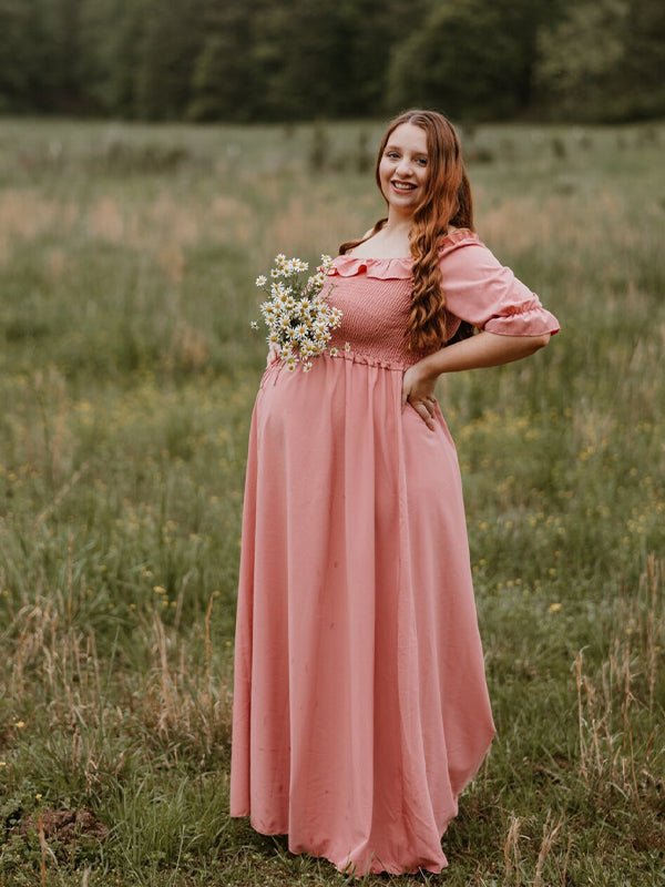 flowy pregnancy dresses AISWI Maternity Tie Front Dress A Line Long Sleeve V Neck Maxi for Baby Shower Casual 2025 Fall, Dusty Pink, Small at Amazon Women's Clothing store The super light georgette fabric naturally catches the wind and flows freely making it ideal for photoshoot or for similar occassions Women's Off-Shoulder Tiered Maternity Maxi