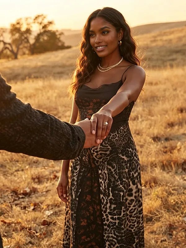 Momyknows Leopard Bodycon Lace-Up Open Back High Waisted Spaghetti Strap Photoshoot Maxi Dress - Leopard - 2