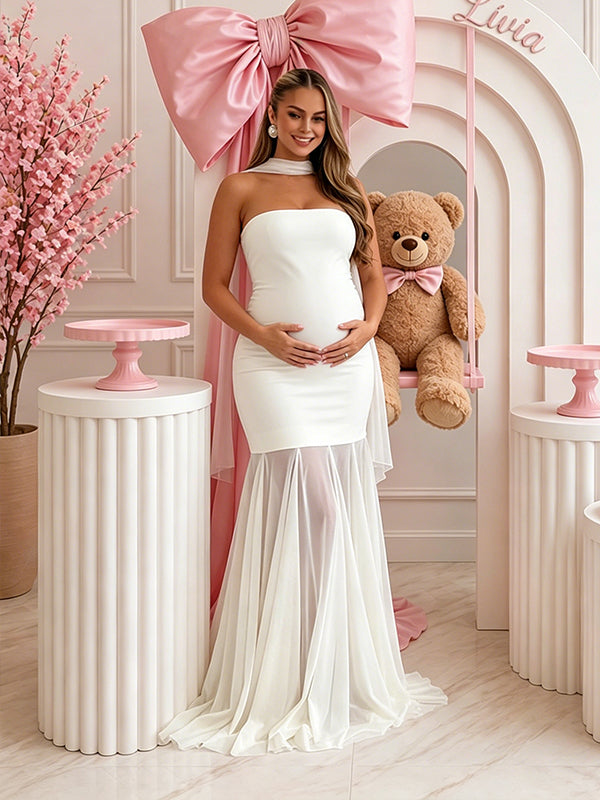 Momyknows White Belt Maternity Baby Shower Maxi Dress Momyknows White Belt Maternity Baby Shower Maxi Dress
