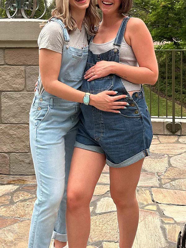 Momyknows Buttons Pockets Chic Going Out Adjustable Loose Maternity Denim Short Overall