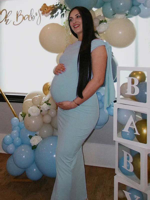 baby shower blue dress Blue Bowknot One Shoulder Elegant Maternity Baby Shower Maxi Dress Blue / M