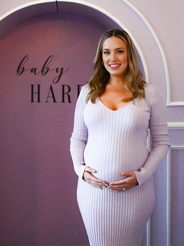Momyknows Light Purple V Neck Crochet Trench Maternity Photoshoot Sweater Maxi Dress