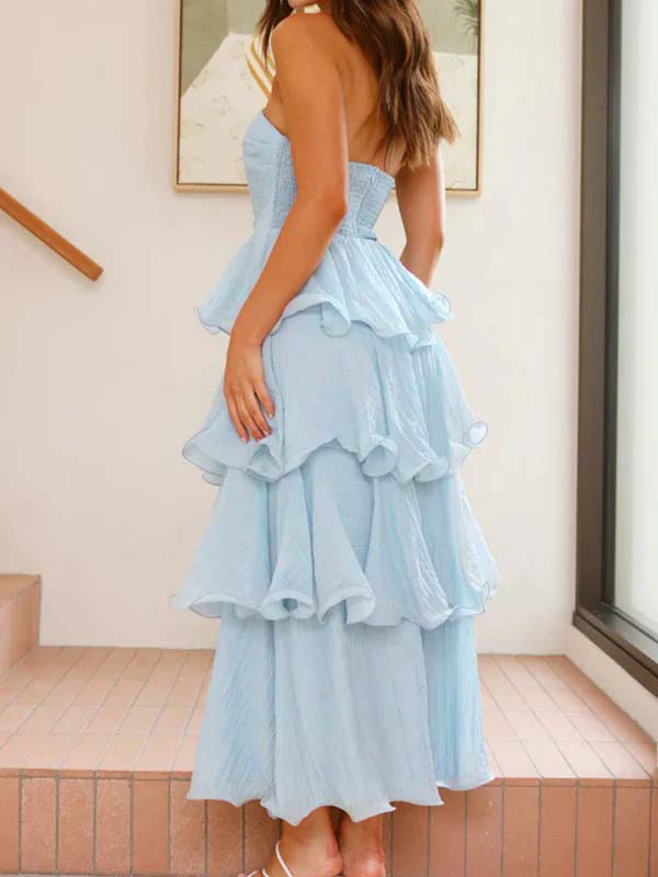 Bandeau Ruffle Tiered A-line Sweet Maternity Baby Shower Maxi Dress Momyknows Bandeau Ruffle Tiered A-line Sweet Maternity Baby Shower Maxi Dress Momyknows