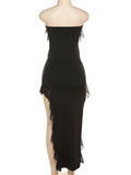 Momyknows Elegant Black Falbala Thigh High Side Slits Irregular Bodycon Evening Party Maternity Maxi Dress
