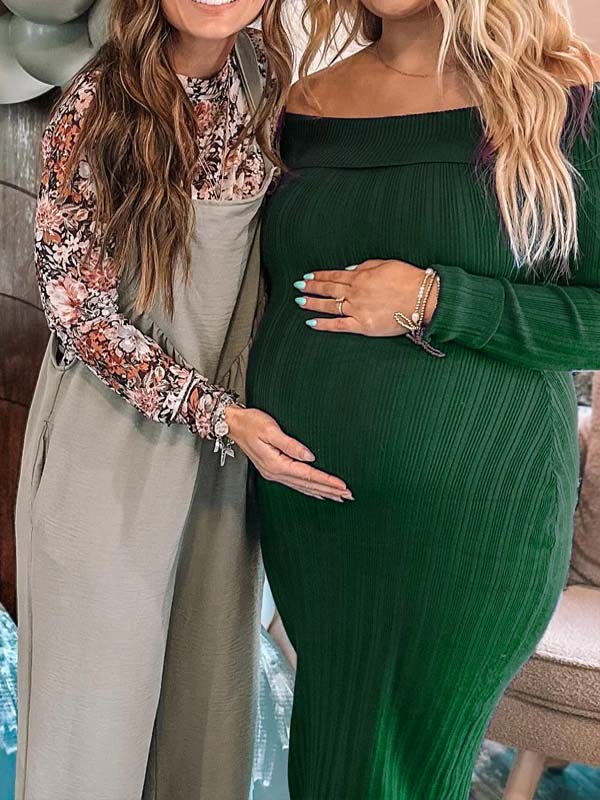 Momyknows Off Shoulder Backless Crochet Maternity Sweater Baby Shower Maxi Dress Rose Carmine / XL Momyknows Off Shoulder Backless Crochet Maternity Sweater Baby Shower Maxi Dress Rose Carmine / XL