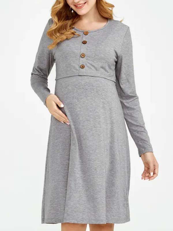 Momyknows Buttons Maternity Nursing Dresses