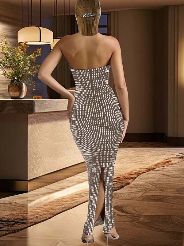 Momyknows Glitter Diamond Rhinestone Bandeau Back Slit Bodycon Elegant Cocktail Party Maternity Baby Shower Maxi Dress White / M Momyknows Glitter Diamond Rhinestone Bandeau Back Slit Bodycon Elegant Cocktail Party Maternity Baby Shower Maxi Dress White / M