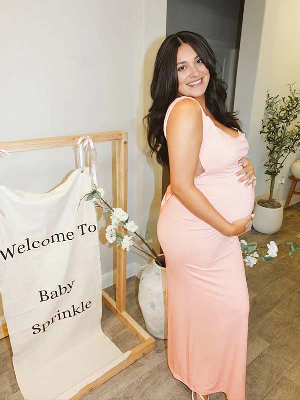 Momyknows Solid Color Bow Tank Backless Mermaid Elegant Cocktail Party Maternity Baby Shower Maxi Dress