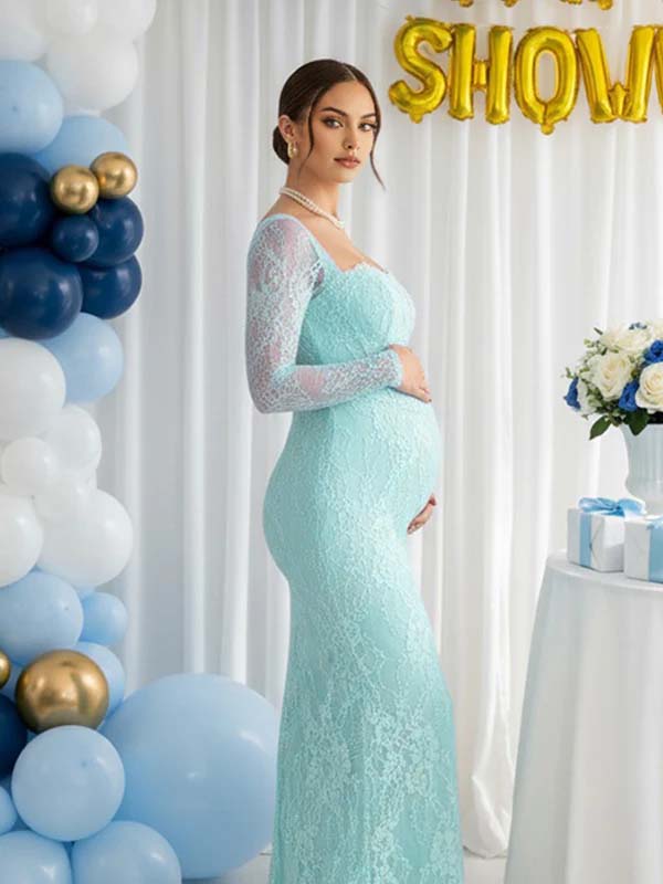 lace maternity maxi dress Valleria | White Lace Bardot-Neck Maternity Maxi Dress
