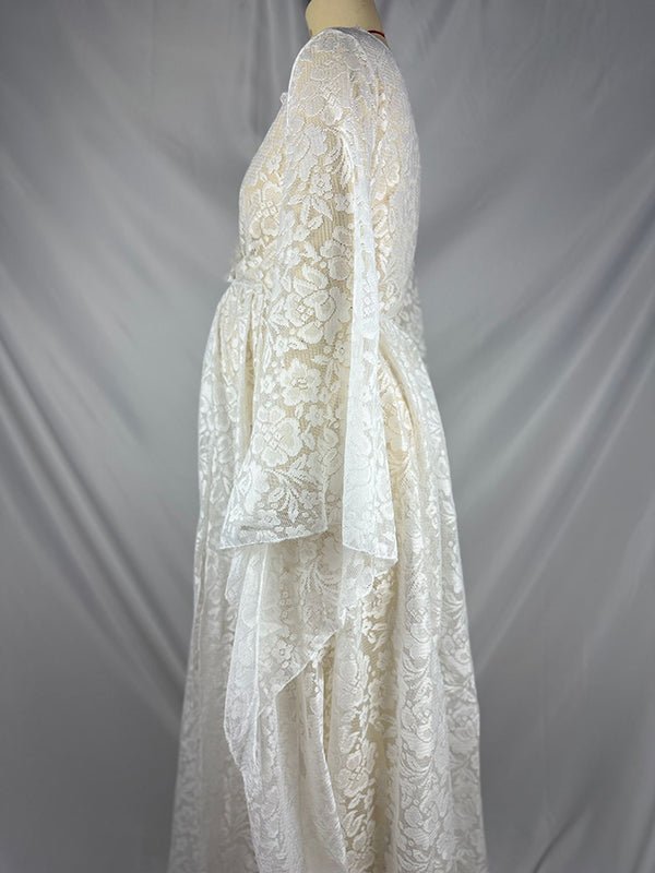 Momyknows Boho Lace Summer Maternity Dress Perfect for Outdoor Photoshoots, White / L