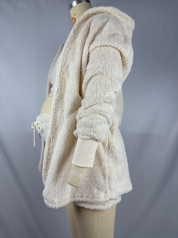 Momyknows Ivory Three-piece Cozy Knit Set Plus Size Crop Top