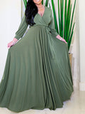 Momyknows Plus Size V-neck Sashes Solid Color Big Swing Elegant Maternity Dress