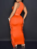 Momyknows Tassel Two Piece Halter Neck Belly Friendly Bodycon Sleeveless Babyshower Maternity Maxi Dress