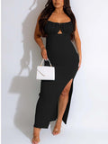 Momyknows Spaghetti Strap Belly Friendly Backless Side Slit Cut Out Babyshower Maternity Maxi Dress