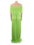Momyknows 2 Piece Off Shoulder High Side Slit Boho Flowy Summer Vacation Photoshoot Baby Shower Maternity Maxi Dress