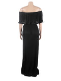 Momyknows 2 Piece Off Shoulder High Side Slit Boho Flowy Summer Vacation Photoshoot Baby Shower Maternity Maxi Dress