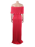 Momyknows 2 Piece Off Shoulder High Side Slit Boho Flowy Summer Vacation Photoshoot Baby Shower Maternity Maxi Dress