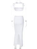 Momyknows White Blackless Halter Neck Crop Split Bodycon Sleeveless 2 Piece Party Photoshoot Maternity Maxi Dress