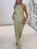 Momyknows Golden Two Piece Sequin Ruched Bodycon Off-shoulder Round Neck Fashion Baby Shower Bodysuit Maternity Maxi Dress