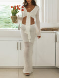 Momyknows White 2 Piece Crochet Tie Beach Vacation Bodycon Photoshoot Baby Shower Maternity Maxi Dress