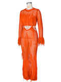 Momyknows Tassel Sequin Cut Out Crochet Mesh Chic Beach Vacation Photoshoot Baby Shower Maternity Maxi Dress