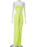 Momyknows Halter Neck Ruffle Cascading Ruffle Front Slit Elegant Baby Shower Maternity Maxi Dress