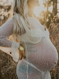 Momyknows White Ruffle Bodycon Backless Long Sleeve Elegant Beach Smock Photoshoot Maternity Maxi Dress