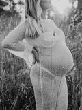 Momyknows White Ruffle Bodycon Backless Long Sleeve Elegant Beach Smock Photoshoot Maternity Maxi Dress