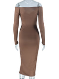 Momyknows Cross Chest Bodycon Off-shoulder V-neck Fashion Baby Shower Maternity Maxi Dress