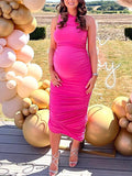 Momyknows Ruched Oblique Shoulder Belly Friendly Irregular Bodycon Babyshower Maternity Maxi Dress