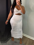 Momyknows White Ruched Cut Out Halter Neck Club Cocktail Bodycon Baby Shower Maternity Midi Dress
