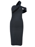 Momyknows Black Irregular Cut Out Off Shoulder Bodycon Chic Club Maternity Photoshoot Baby Shower Party Midi Dress