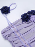 Momyknows Violet Bandeau Ruffle Off Shoulder Mesh 3D Flower Bodycon Party Going Out Baby Shower Maternity Mini Dress