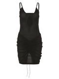 Momyknows Two Piece Crochet Irregular Cut Out Ruched Drawstring Cami Bodycon Chic Club Maternity Photoshoot Baby Shower Party Mini Dress