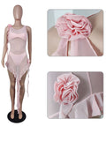Momyknows Solid Color Mesh Flower Ruffle Three Pieces Irregular Fashion Baby Shower Maternity Photoshoot Mini Dress