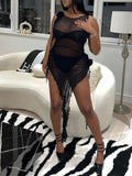 Momyknows Solid Color Mesh Flower Ruffle Three Pieces Irregular Fashion Baby Shower Maternity Photoshoot Mini Dress